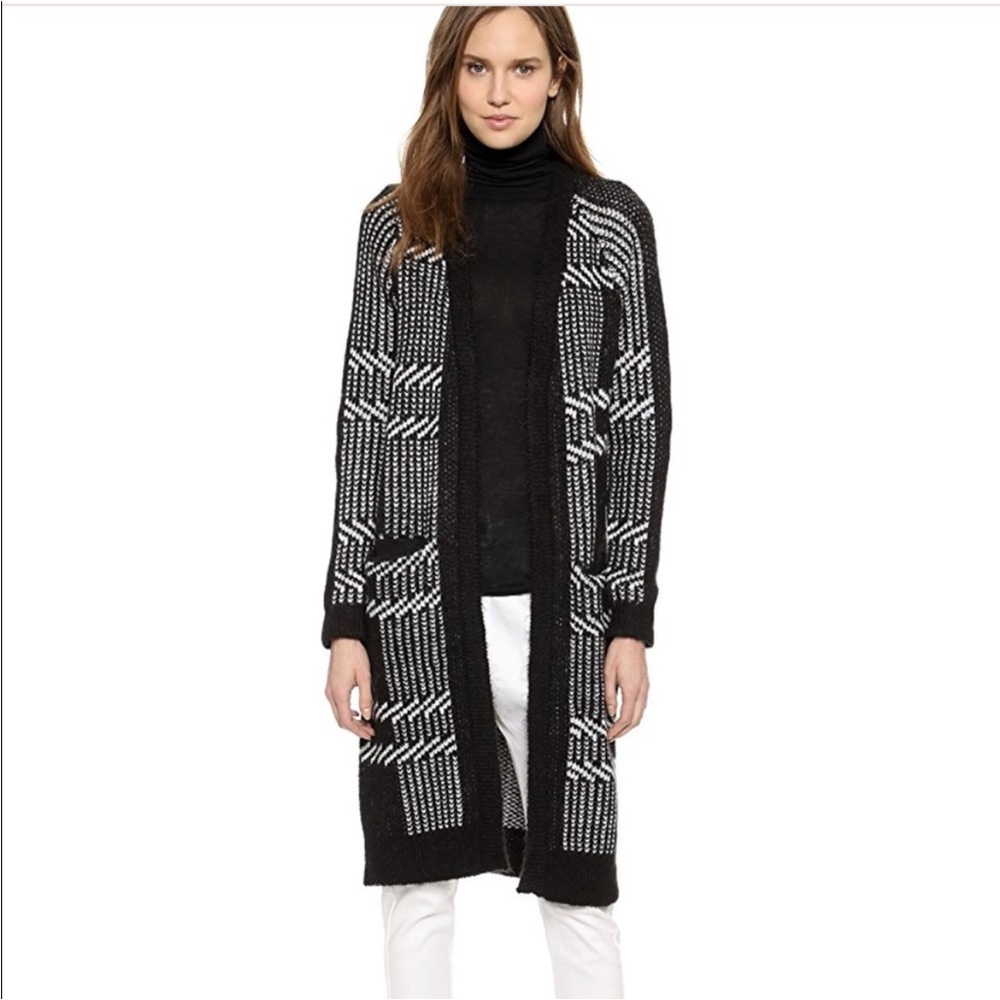 Just Female Mohair Duster Fola Long Cardigan Cozy Thick Black White Size M